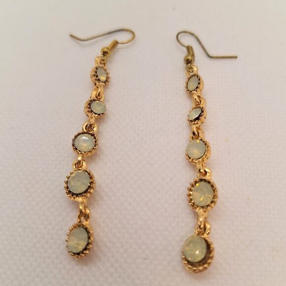 Long Opalescent Dangle Earrings Posts Gold Tone - Picture 2 of 4
